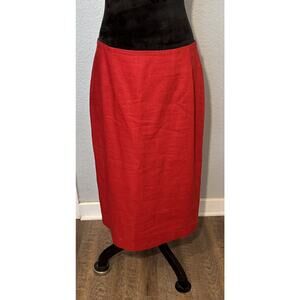Vintage Bill Blass Red Crimson Skirt 100% Linen Size 14 Petite